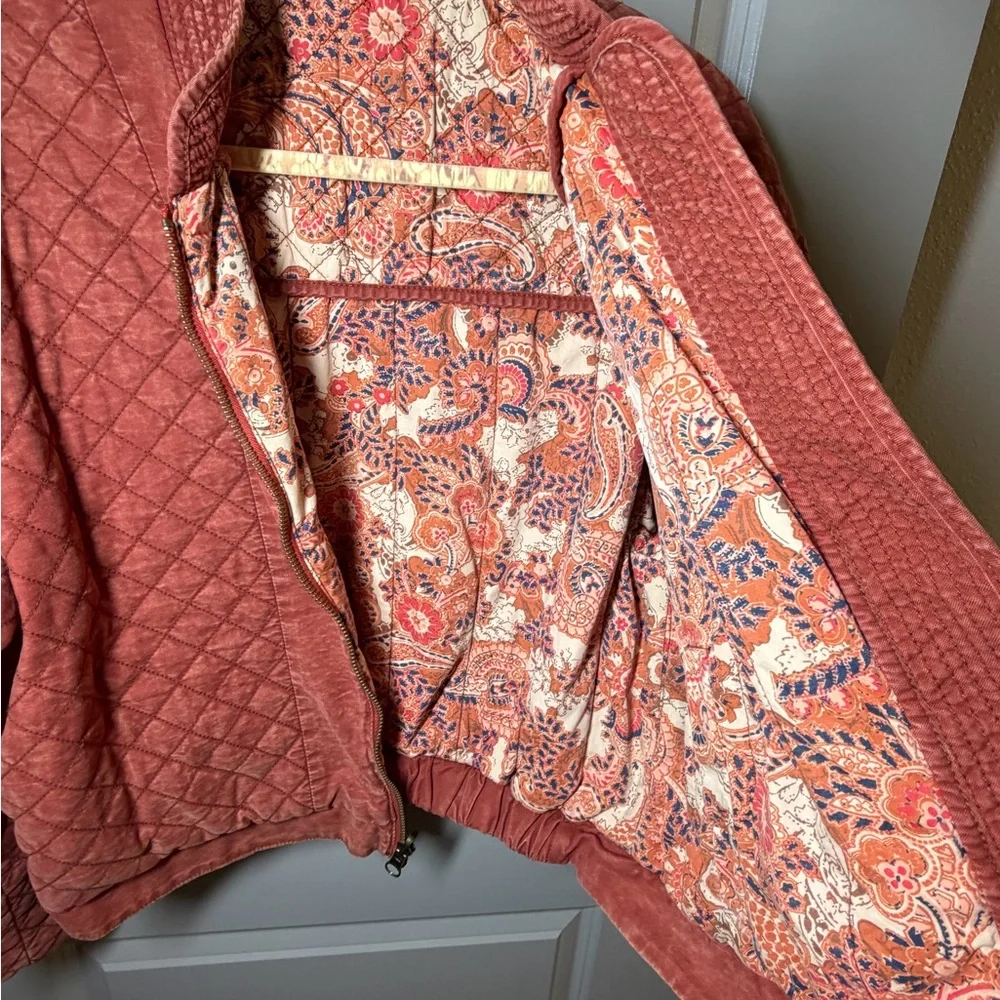 Free People SMALL Great Escape dolman jacket quilted reversible orange paisley - Picture 8 of 12